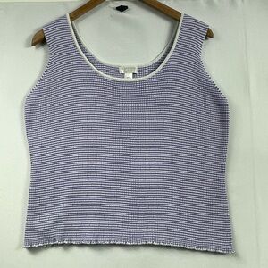 Retro Granny Pointelle Knit Stripe Tank Top Stretch  Lettuce Hem Purple Large